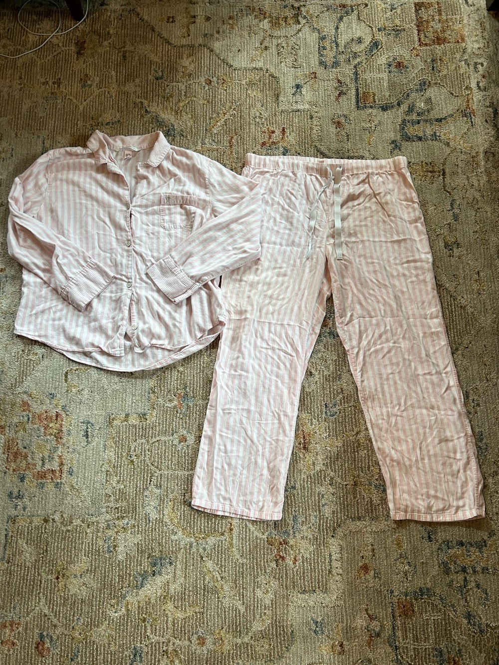 Victoria's Secret Pink and White Striped Pajama Set